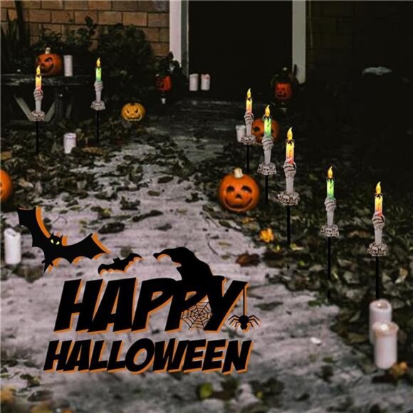 Halloween Pathway Lights, 10 Pack Skull Hand Candle Holder  Halloween Pathway Lights, 10 Pack Skull Hand Candle Holder, LED Halloween Decor